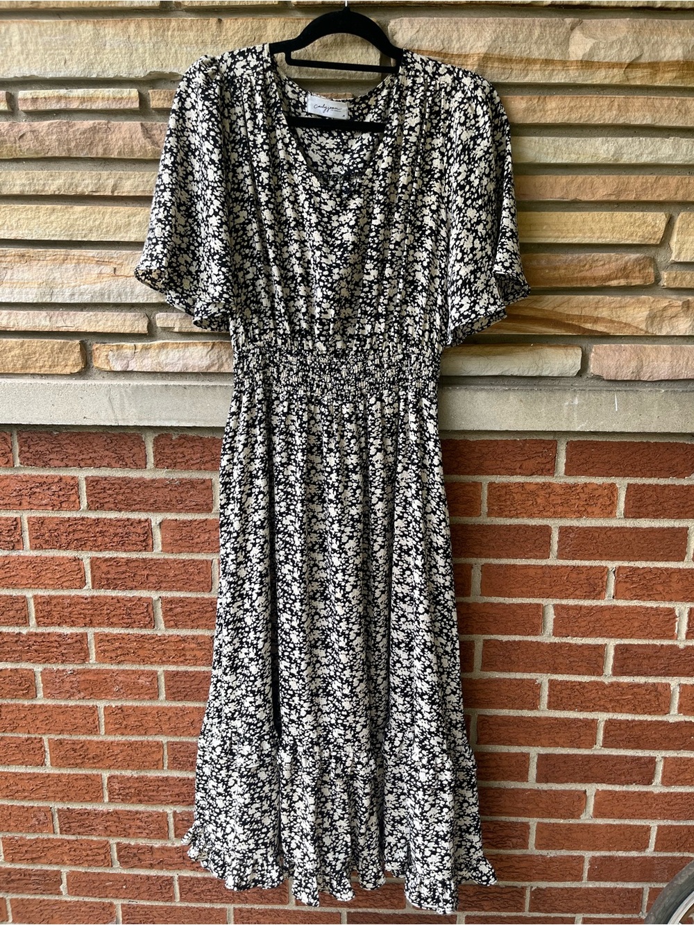 Carly Jean Los Angeles Black & White Floral Midi Dress